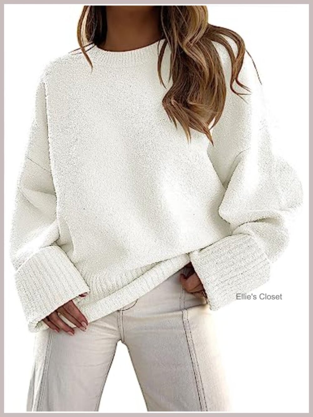 Oversized Fuzzy Knit Sweater Crew Neck Long Sleeve Cozy Pullover